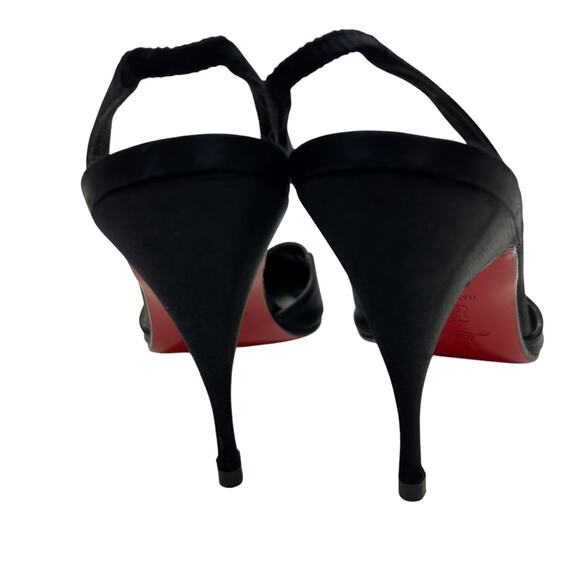 Christian Louboutin Black Satin Pointed Toe Rhinestone Slingback Heels 7.5 - Picture 5 of 7